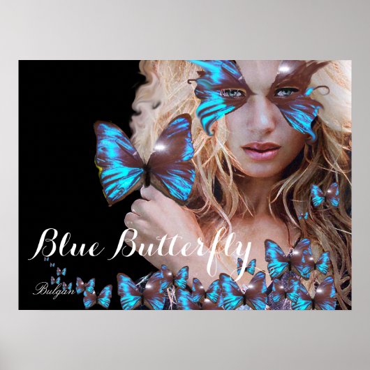 POSTER FEMME AU PAPILLON BLEU (Devant)