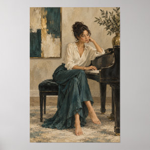 Poster Femme au piano Élégant Figuratif Contemporain Mur