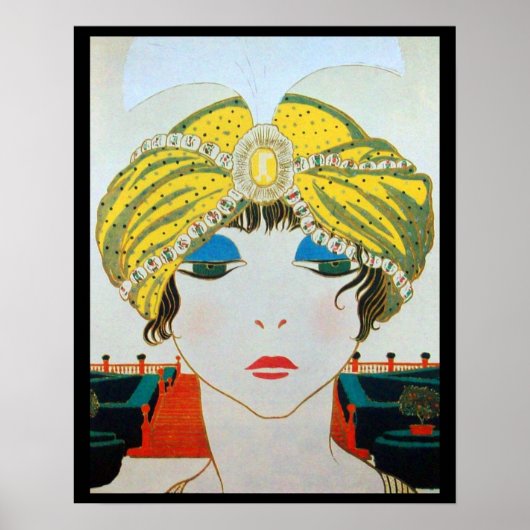 Poster FEMME AU TURBAN ORIENTAL JAUNE / Beauté Mode (Devant)