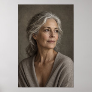 Poster Femme aux cheveux argentés dans un portrait mural