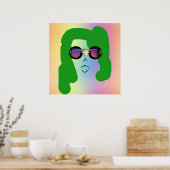 Poster Femme aux cheveux verts + lunettes de soleil (Cuisine)