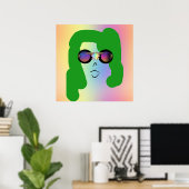 Poster Femme aux cheveux verts + lunettes de soleil (Bureau à domicile)