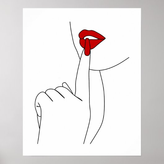 Poster Femme Aux Lèvres Rouges Et Rouge Nails Line Art (Devant)