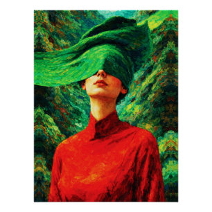 Poster Femme aux yeux bandés dans une fusion de la nature