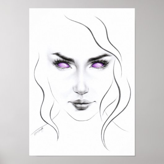 Poster Femme aux yeux violets étranges Art de ligne minim (Devant)
