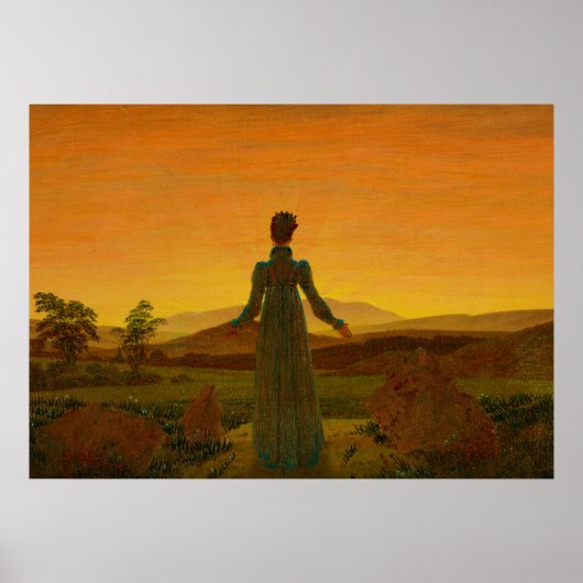 Poster Femme avant le soleil levant, lumière du matin (Devant)