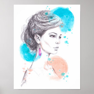 Poster Femme avec boucle d'oreille Illustration de mode C