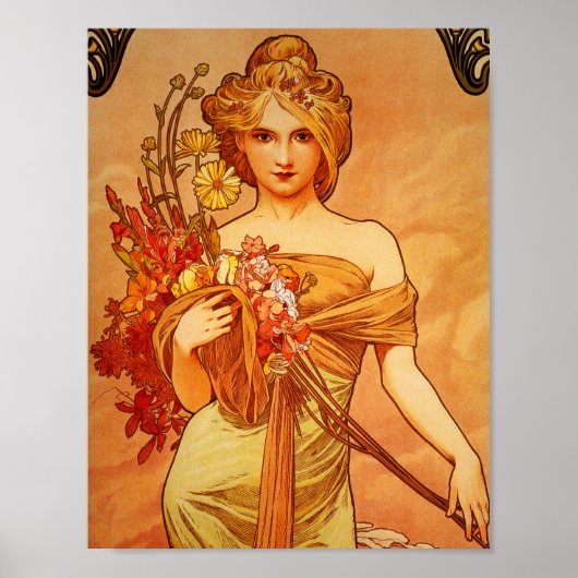 Poster Femme avec Bouquet orange (Devant)
