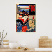 Poster : Femme avec chat - Art Japonais - Kuniyosh (Cuisine)