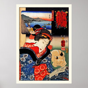 Poster : Femme avec chat - Art Japonais - Kuniyosh