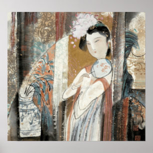 Poster Femme avec Coiffure Florale