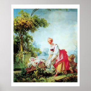 Poster FEMME AVEC DEUX ENFANTS Toile de luxe
