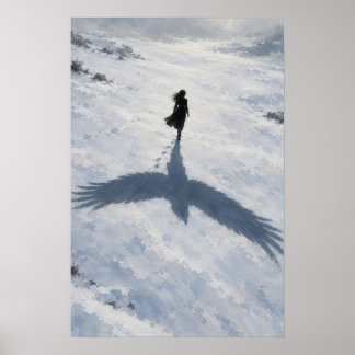 Poster Femme avec ombre d'oiseau Art surréaliste