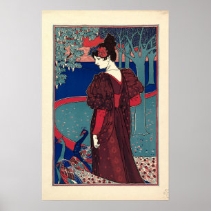 Poster Femme avec paons 1897 par Louis Rhead