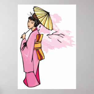Poster Femme avec parapluie