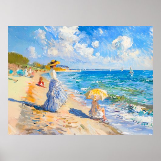 Poster Femme avec parasol à l'impressionnisme de plage (Devant)