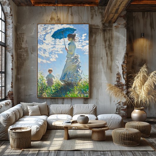 Poster Femme avec parasol et enfant - Art impressionniste