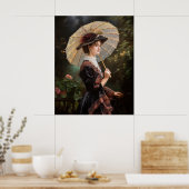 Poster Femme avec parasol marchant dans le jardin (Cuisine)
