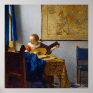 Poster Femme avec un luth par Johannes Vermeer