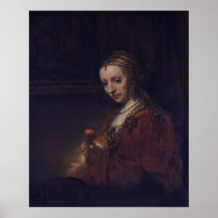 Poster Femme avec un oeillet rose par Rembrandt Van Rijn