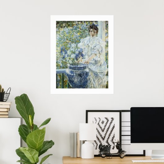 Poster Femme avec un vase d'Irises (Bureau à domicile)