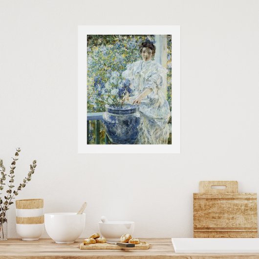Poster Femme avec un vase d'Irises (Cuisine)