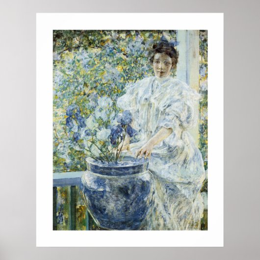 Poster Femme avec un vase d'Irises (Devant)