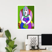 Poster Femme avec une tablette (Bureau à domicile)