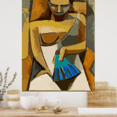 Poster Femme avec ventilateur bleu, ajouter du texte (Cuisine)