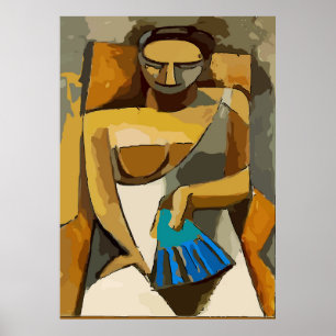 Poster Femme avec ventilateur bleu, ajouter du texte
