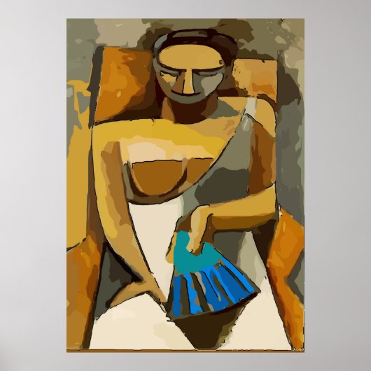 Poster Femme avec ventilateur bleu, ajouter du texte (Devant)