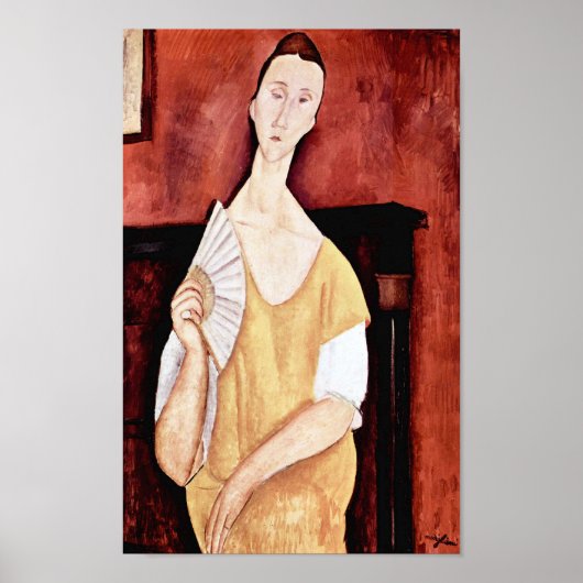 Poster Femme avec ventilateur, Modigliani (Devant)