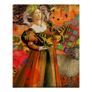 Poster Femme Bélier Orange : Collage d'art antique gothiq