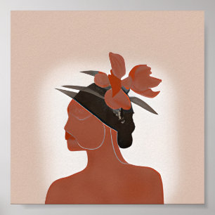 Poster Femme bicolore et chapeau floral art minimaliste