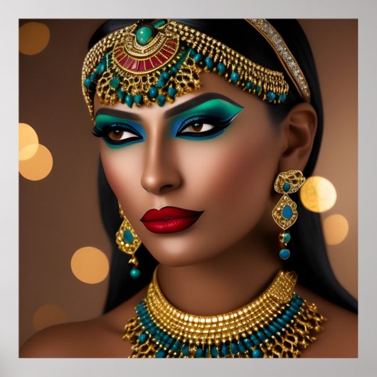 Poster Femme bijou vert or égyptien exotique (Devant)