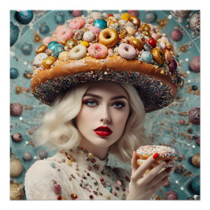 Poster Femme Blonde Sur La Planète Doughnuts Fantaisie