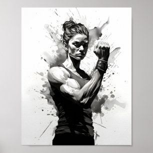 Poster Femme Bodybuilder Flexing Muscles Fitness Girl