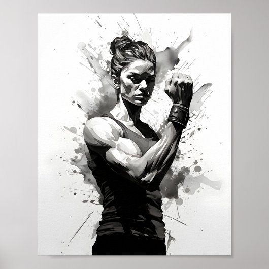 Poster Femme Bodybuilder Flexing Muscles Fitness Girl (Devant)