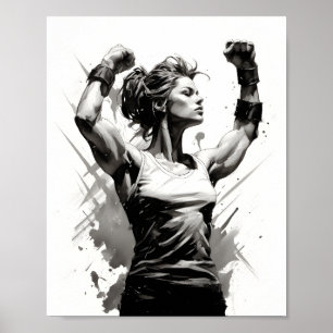 Poster Femme Bodybuilder Flexing Muscles Fitness Girl