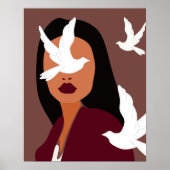 Poster Femme Boho Chic avec des Colombes Blanches Art Min (Devant)