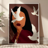 Poster Femme Boho Chic avec des Colombes Blanches Art Min