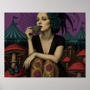 Poster Femme boit du thé au cirque
