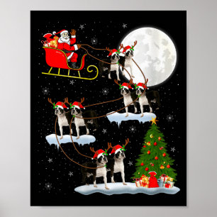 Poster Femme Boston Terrier Chien Père Noël Traîneau Vola