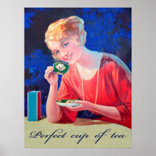 Poster Femme buvant une tasse de thé parfaite, vintage