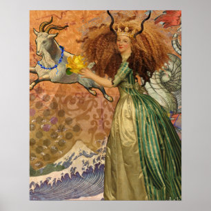 Poster Femme Capricorne Chèvre Fantaisie Amusant