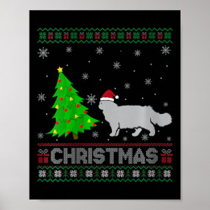 Poster Femme Chat Perse Xmas Arbre Éclairage Noël laid