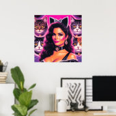 Poster Femme Chat Rétro-onde 80 (Bureau à domicile)