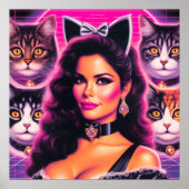 Poster Femme Chat Rétro-onde 80 (Devant)