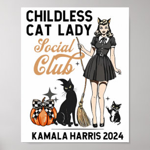 Poster Femme chatte sans enfants Voter Halloween sorcière
