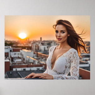 Poster Femme chaude sur le toit